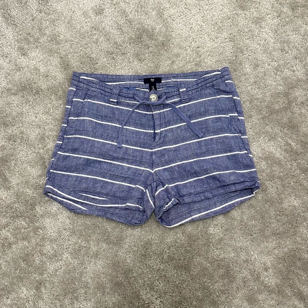GAP Blue & White Striped Mid Rise Linen Blend Shorts Breathable Summer Women's 6